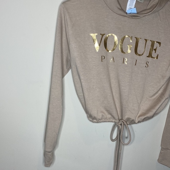 Vogue Paris Long Sleeve Crop Top Hoodie with Tie Size Small - Picture 4 of 11